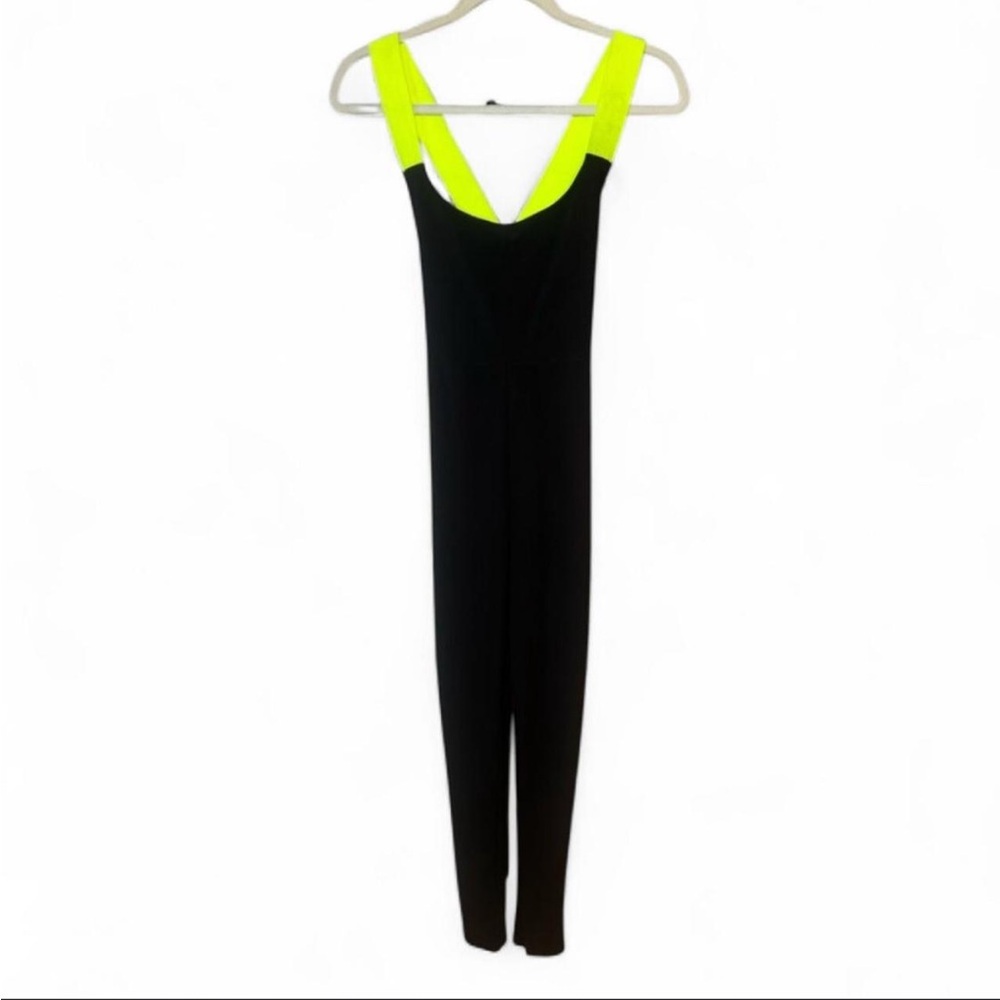 Anne’s Apparel USA Black and Neon Yellow Strappy Back Bodysuit Small